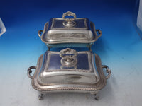 Gadroon English Silverplate Pair of Vegetable Warming Pans Vintage (#6114)
