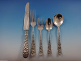 Rose by Stieff Sterling Silver Flatware Set For 12 Service 64 Pieces Repousse