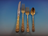 Repousse by Kirk Sterling Silver Flatware Set For 4 Service 25 Pieces Vermeil