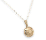 14k Yellow Gold Very Small Round Locket with Engraved Heart and Chain (#J7007)