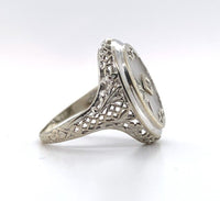 14k White Gold Genuine Natural Filigree Rock Crystal Diamond Ring (#J6206)