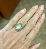 14k Yellow Gold Large White Flash Genuine Natural Moonstone Ring (#J5306)