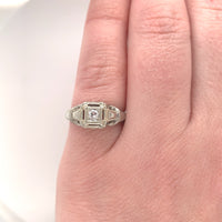 18k White Gold Filigree .07ct European Cut Genuine Natural Diamond Ring (#J6183)