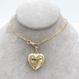 14k Yellow Gold Heart Locket Engraved Clover Elongated Chain Swivel Clasp #J7185