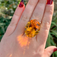 18k Yellow Gold Ring with a Huge 37 Carat Citrine Size 8.75 Easily Sized #J6336