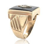 10k Gold Men's Genuine Natural Black Onyx and Diamond Ring Size 7 (#J6630)