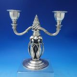 Georg Jensen Sterling Silver Candelabra Pair 2-Light with Fir Cones #244 (#5890)