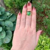 14k Yellow Gold Modern Custom Green Genuine Natural Tourmaline Ring 6 (#J7315)
