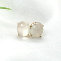 14k Yellow Gold Pair Large 13 Carat TW Genuine Moonstone Stud Earrings (#J7136)