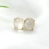 14k Yellow Gold Pair Large 13 Carat TW Genuine Moonstone Stud Earrings (#J7136)