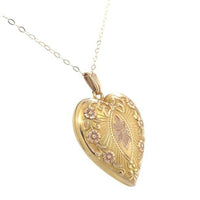 10k Yellow Gold Locket with Rose Gold Flowers and Bow w/ 14k Gold Chain (#J6673)