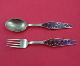 Peter Hertz Danish Sterling Silver Christmas Spoon Fork Set 2pc Enameled 1969