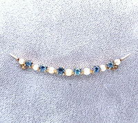 14k Yellow Gold Montana Sapphire and Pearl Crescent Pin (#J5469)