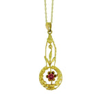 10k Yellow Gold Lavaliere Pendant with Red Glass and Applied Leaves (#J4764)