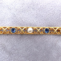 14k Yellow Gold Montana Sapphire and Pearl Bar Pin (#J5471)