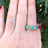 14k Yellow Gold Genuine Natural Turquoise and Diamond Band Ring (#J6396)