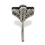 Art Deco 10k Gold Genuine Natural Black Onyx and Diamond Filigree Ring (#J7082)
