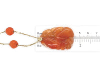 14k Yellow Gold Chinese Export Carved Art Deco Genuine Carnelian Pendant #J7097