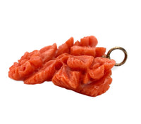 14k Gold Carved Floral Flowers Genuine Natural Orange Coral Pendant (#J7338)