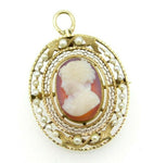 14k Yellow Gold Victorian Stone Cameo and Pearl Pin Pendant (#J5011)