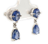 Platinum 2.41 Carat TW Round and Pear Shaped Genuine Sapphire Earrings (#J7541)