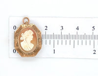 10k Rose Gold Genuine Natural Shell Cameo Small Pendant Pin Jewelry (#J6893)