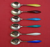 Norwegian Sterling Silver Demitasse Spoon Set of 6 enameled 3 3/4"