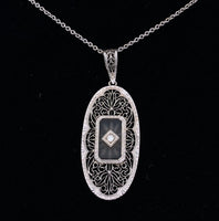 14k Gold Art Deco Genuine Natural Rock Crystal Quartz Filigree Pendant (#J6275)