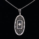 14k Gold Art Deco Genuine Natural Rock Crystal Quartz Filigree Pendant (#J6275)