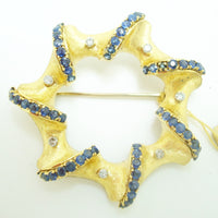 Fine 18k Yellow Gold Italian Genuine Natural Sapphire Diamond Circle Pin #J2390