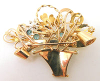 14k Yellow Gold Stick Pin Collection Flower Basket Brooch (#J644)