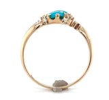 10k Rose Gold Victorian Genuine Natural Turquoise and Diamond Ring 5.5 (#J6569)