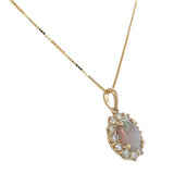 14k Yellow Gold .67ct Australian Genuine Opal Pendant w/ Diamond Halo (#J7427)