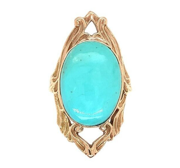 10k Yellow Gold 6.89 Carat Campito Genuine Natural Turquoise Ring  (#J6413)