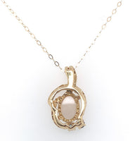 14k Yellow Gold Genuine Natural Opal Pendant with Sapphires (#J6227)