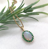 14k Yellow Gold 2.83 Carat Australian Genuine Opal Pendant w/ Emeralds (#J7450)