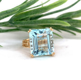 14k Yellow Gold 10 Carat Emerald Cut Genuine Natural Aquamarine Ring (#J7415)