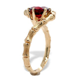 14k Yellow Gold 2.20 Carat Round Red Garnet Bamboo Setting Size 7. 25 (#J7407)