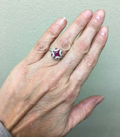 18k Gold Deco Style Specialty Cut Genuine Natural Ruby Ring w/ Diamonds (#J2355)