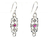 14k White Gold Genuine Natural Ruby Filigree Leaf Dangle Earrings (#J5277)