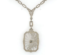 14k White Gold Genuine Natural Rock Crystal Quartz Necklace w/Cast Links #J6196