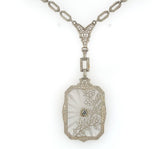 14k White Gold Genuine Natural Rock Crystal Quartz Necklace w/Cast Links #J6196