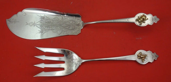 Applied Metals by Gorham Sterling Fish Serving Set 2pc BC Gold Spider Frog