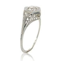 14k White Gold Art Deco Filigree Ring w/ .22ct Genuine Natural Diamond (#J6818)