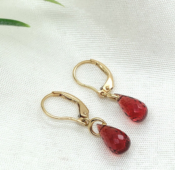 14k Gold 4.43 Carat TW Genuine Natural Garnet Briolette Drop Earrings (#J7133)