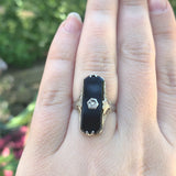 14k White Gold Genuine Natural Onyx Filigree Ring w/ Diamond Size 6.75 (#J6209)