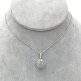 Platinum Australian Genuine Natural Opal and Diamond Pendant with Chain (#J7523)