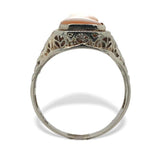 Art Deco 14k White Gold Filigree Genuine Natural Shell Cameo Ring (#J7064)
