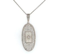 14k Gold Art Deco Genuine Natural Rock Crystal Quartz Filigree Pendant (#J6275)