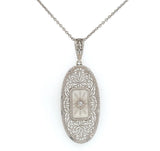 14k Gold Art Deco Genuine Natural Rock Crystal Quartz Filigree Pendant (#J6275)